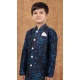 Navy Blue Jacquard Silk Weaving Work Wedding Wear Kid Boys Kurta With Dhoti - 12083205039