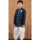 Navy Blue Jacquard Silk Weaving Work Wedding Wear Kid Boys Kurta With Dhoti - 12083205039