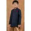 Navy Blue Weaving Work Jacquard Silk Wedding Wear Kid Boys Kurta With Dhoti - 12083205043
