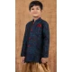 Navy Blue Weaving Work Jacquard Silk Wedding Wear Kid Boys Kurta With Dhoti - 12083205043