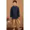 Navy Blue Weaving Work Jacquard Silk Wedding Wear Kid Boys Kurta With Dhoti - 12083205043
