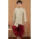 Lime Green Jacquard Silk Weaving Work Wedding Wear Kid Boys Kurta With Dhoti - 12083205044