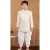 Cream Jacquard Silk Weaving Work Wedding Wear Kid Boys Kurta With Dhoti - 12083205045