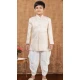 Cream Jacquard Silk Weaving Work Wedding Wear Kid Boys Kurta With Dhoti - 12083205045
