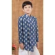 Royal Blue Jacquard Silk Weaving Work Wedding Wear Kid Boys Kurta With Dhoti - 12083205046