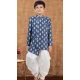 Royal Blue Jacquard Silk Weaving Work Wedding Wear Kid Boys Kurta With Dhoti - 12083205046