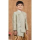 Lime Green Weaving Work Jacquard Silk Wedding Wear Kid Boys Kurta With Dhoti - 12083205047