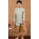 Lime Green Weaving Work Jacquard Silk Wedding Wear Kid Boys Kurta With Dhoti - 12083205047