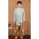 Sea Blue Jacquard Silk Weaving Work Wedding Wear Kid Boys Kurta With Dhoti - 12083205049