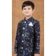 Wedding Wear Navy Blue Jacquard Silk Weaving Work Kid Boys Kurta With Dhoti - 12083205052