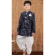 Wedding Wear Navy Blue Jacquard Silk Weaving Work Kid Boys Kurta With Dhoti - 12083205052