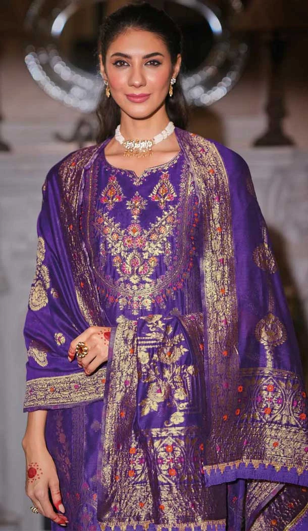 Royal Blue Banarasi Silk Jacquard Work Party Wear Salwar Kameez - 12094205205