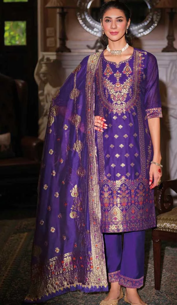 Royal Blue Banarasi Silk Jacquard Work Party Wear Salwar Kameez - 12094205205