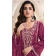 Silk Chiffon Embroidered Evening Wear Salwar Kameez In Mauve - 12098205230