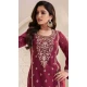 Silk Chiffon Embroidered Evening Wear Salwar Kameez In Maroon - 12098205232