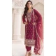 Silk Chiffon Embroidered Evening Wear Salwar Kameez In Maroon - 12098205232