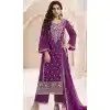 Silk Chiffon Embroidered Evening Wear Plus Size Salwar Kameez In Purple - 12098205234