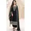 Silk Chiffon Embroidered Evening Wear Plus Size Salwar Kameez In Black - 12098205235