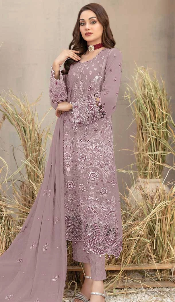 Georgette Embroidered Pakistani Style Salwar Kameez In Pink - 12054204829