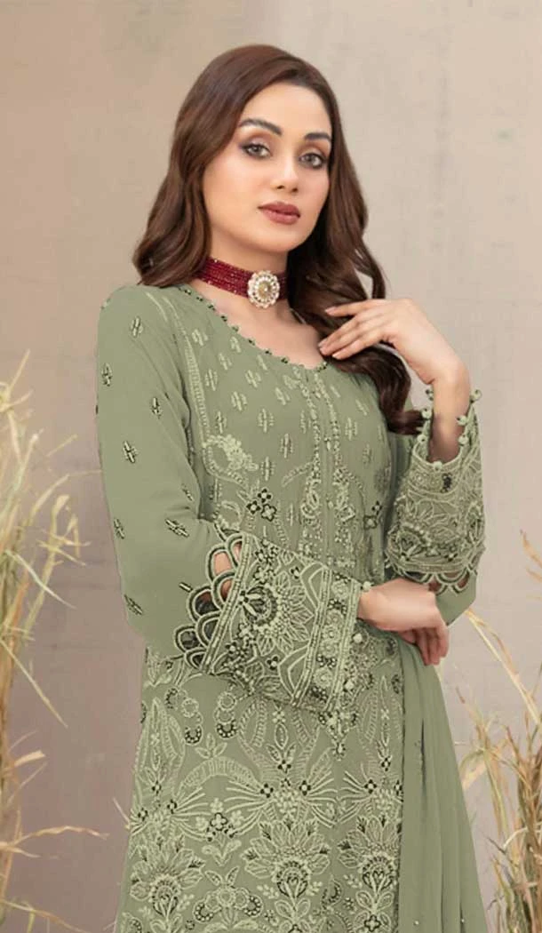 Georgette Embroidered Pakistani Style Salwar Kameez In Green - 12054204830