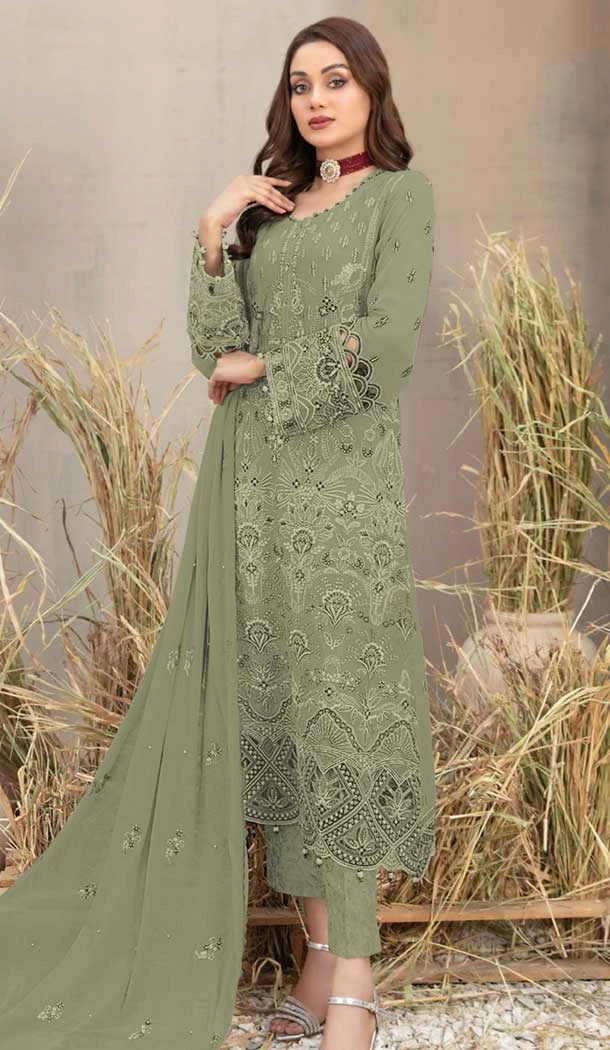 Georgette Embroidered Pakistani Style Salwar Kameez In Green - 12054204830