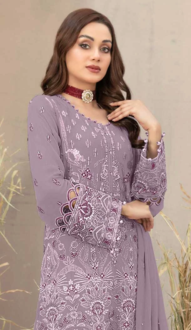 Georgette Embroidered Pakistani Style Salwar Kameez In Lavender - 12054204833