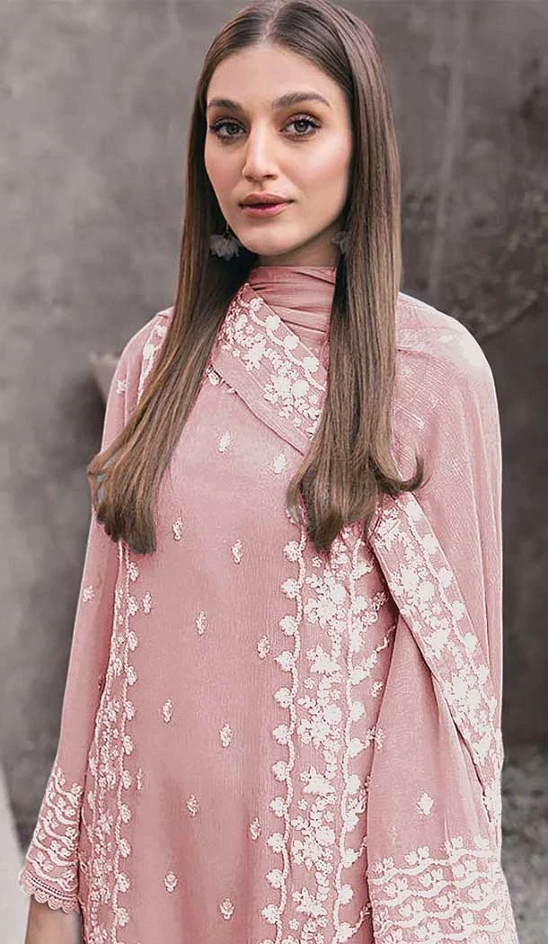 Peach Georgette Embroidered Designer Pakistani Salwar Kameez - 12055204837
