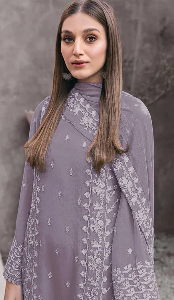 Violet Georgette Embroidered Designer Pakistani Salwar Kameez - 12055204838