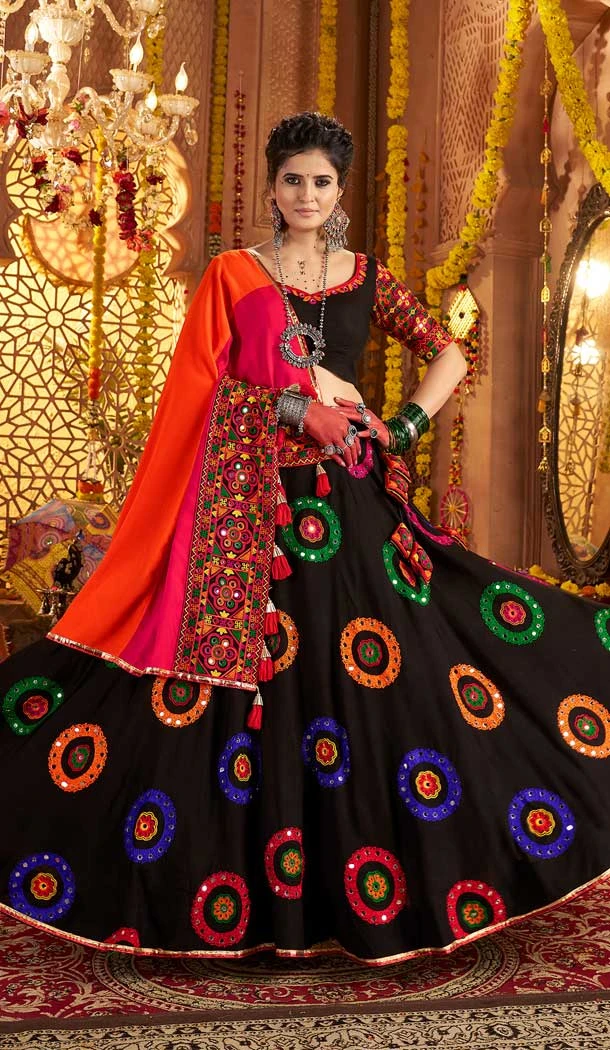 Black Viscose Cotton Embroidery Work Navratri Chaniya Choli -159099187
