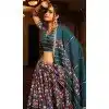 Women Rama Blue Printed Crepe Navratri Chaniya Choli Plus Size
