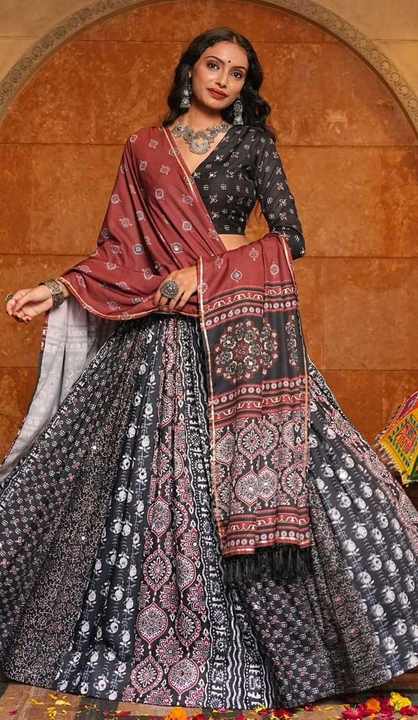 Women Navratri Chaniya Choli Crepe Printed Black - 159719577