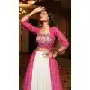 Women Printed White Embroidery Georgette Plus Size