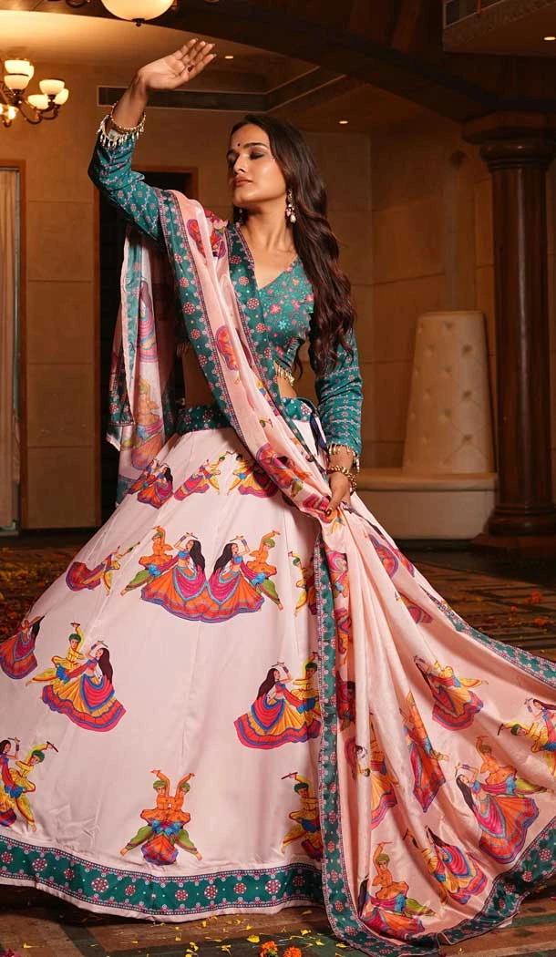 Women Printed Pink Navratri Chaniya Choli Silk - 159719581