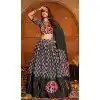 Women Navratri Chaniya Choli Black Embroidery Printed Plus Size
