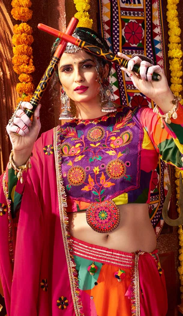 Women Designer Embroidery Work Multy Maslin Navratri Chaniya Choli - 159929715