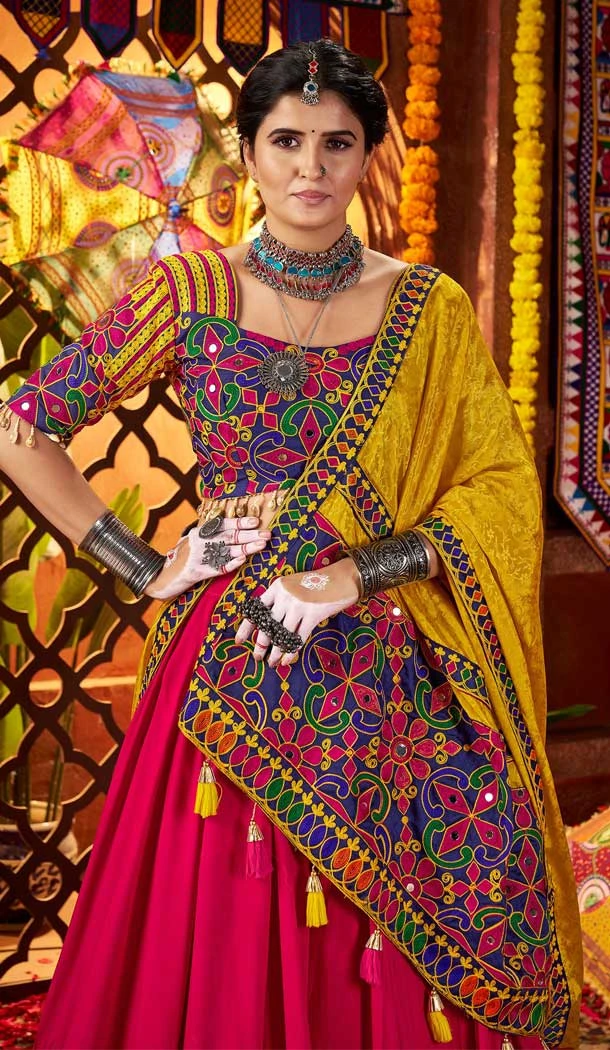 Women Multi Designer Embroidery Work Viscose Cotton Navratri Chaniya Choli - 160029772