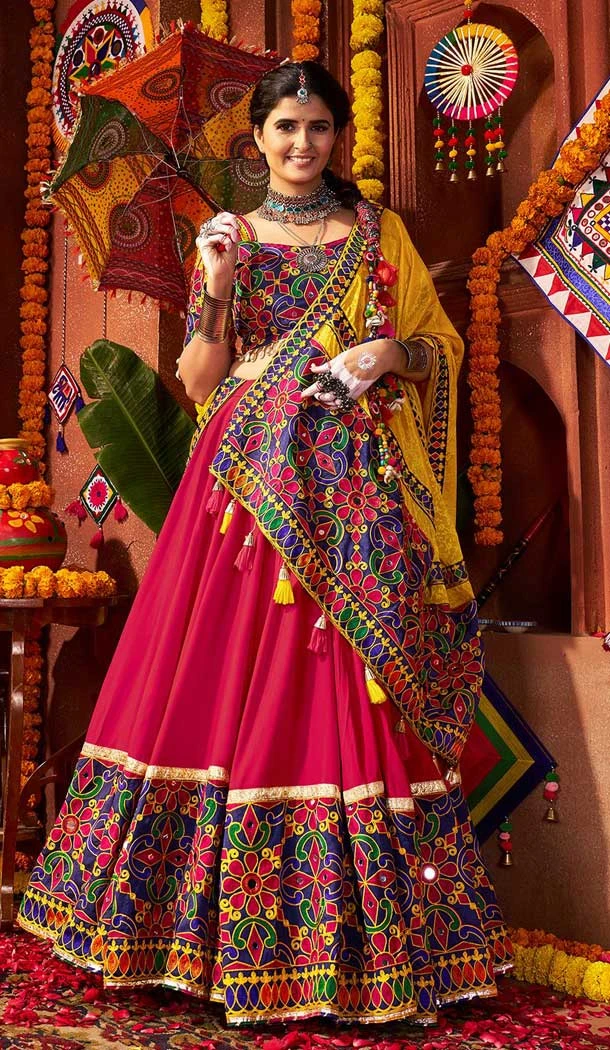 Women Multi Designer Embroidery Work Viscose Cotton Navratri Chaniya Choli - 160029772