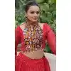 Women Navratri Chaniya Choli Bandhej Printed Kutchi Gamthi Embroidery Work Red Plus Size