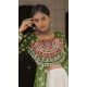 Women Bandhani Printed Parrot Green Navratri Lehenga Suit Faux Georgette - 160471088