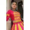 Women Navratri Chaniya Choli Gamthi Mirror Embroidery Work Roman Silk Pink Plus Size