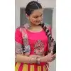 Women Navratri Chaniya Choli Roman Silk Pink Gamthi Thread Embroidery Work Plus Size
