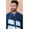 Navy Blue Banarasi Silk Weaving Work Plus Size Mens Kurta Pajama - 12103205266
