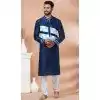Navy Blue Banarasi Silk Weaving Work Plus Size Mens Kurta Pajama - 12103205266