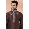Coffee Banarasi Silk Weaving Work Plus Size Mens Kurta Pajama - 12103205268