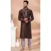 Coffee Banarasi Silk Weaving Work Plus Size Mens Kurta Pajama - 12103205268