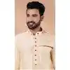 Cream Banarasi Silk Weaving Work Plus Size Mens Kurta Pajama - 12103205270