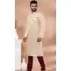 Cream Banarasi Silk Weaving Work Plus Size Mens Kurta Pajama - 12103205270