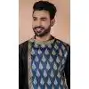 Black Banarasi Silk Weaving Work Plus Size Mens Kurta Pajama - 12103205271