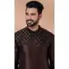 Coffee Banarasi Silk Weaving Work Plus Size Mens Kurta Pajama - 12103205272