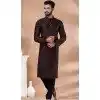 Coffee Banarasi Silk Weaving Work Plus Size Mens Kurta Pajama - 12103205272